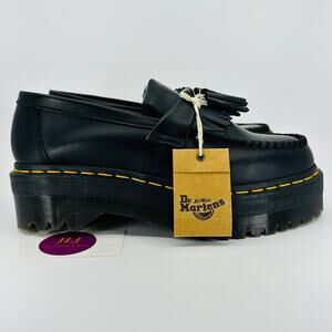Dr. Martens Women's Adrian Quad Black Leather Platform Tassel Loafers Size 9